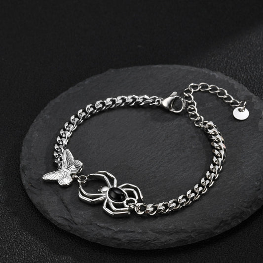 Kemstone Black Agate Spider Bracelet for Men Stainless Steel BR-3265