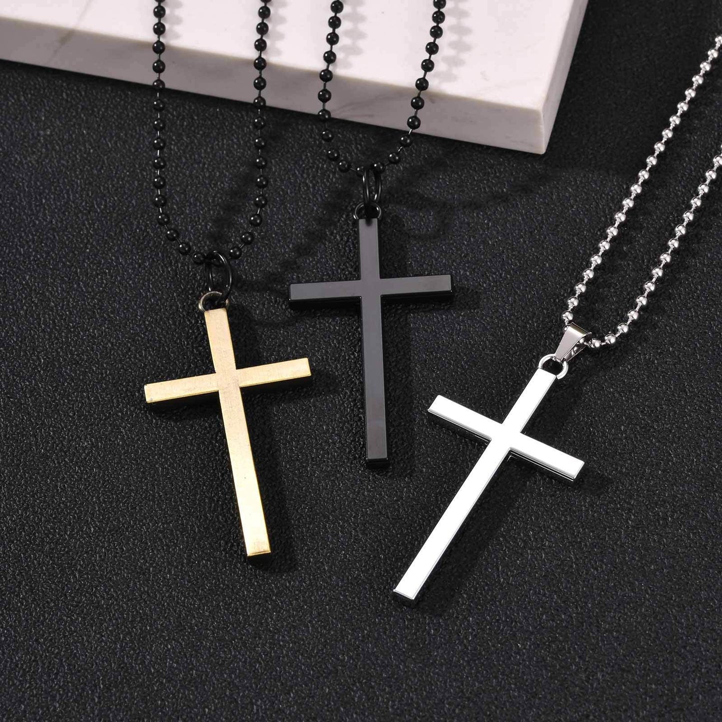 Kemston Cross Pendant Necklace for Men Alloy Long Chain Hip Hop Style NC-3028
