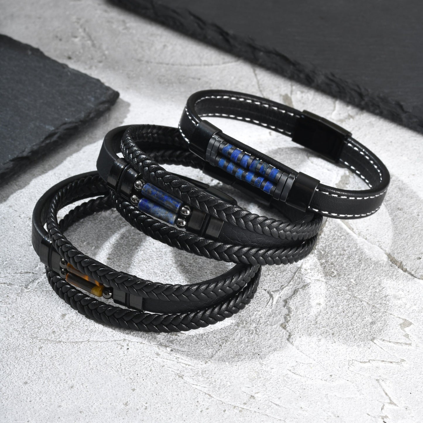 Kemstone Stainless Steel Lapis Lazuli Double-Layer Bracelet for Men BL-841