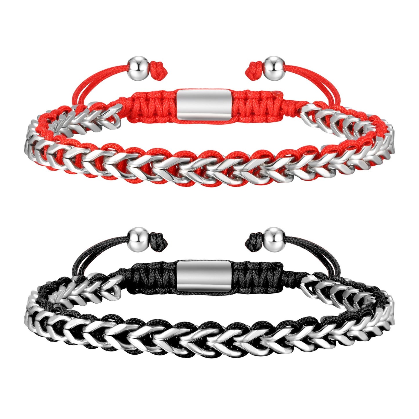 Kemston Stainless Steel Dragon Chain Bracelet for Men Braided Cord Adjustable Style BR-2351