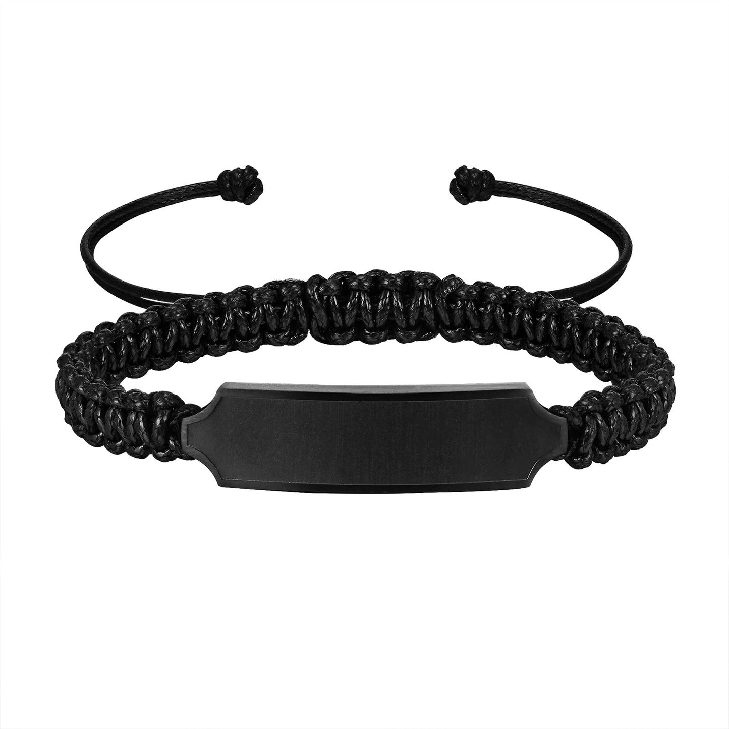 Kemstone Black Braided Stainless Steel Bracelet – Men’s Adjustable ID Plate Minimalist Band BR-2057
