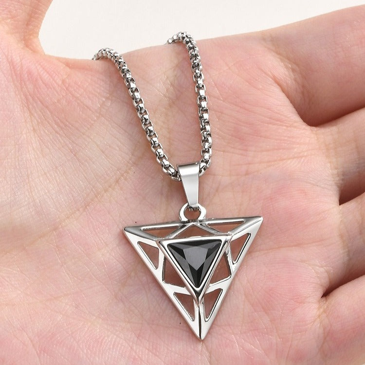Kemstone Black Cubic Zirconia Triangle Pendant for Men Stainless Steel PN-2455
