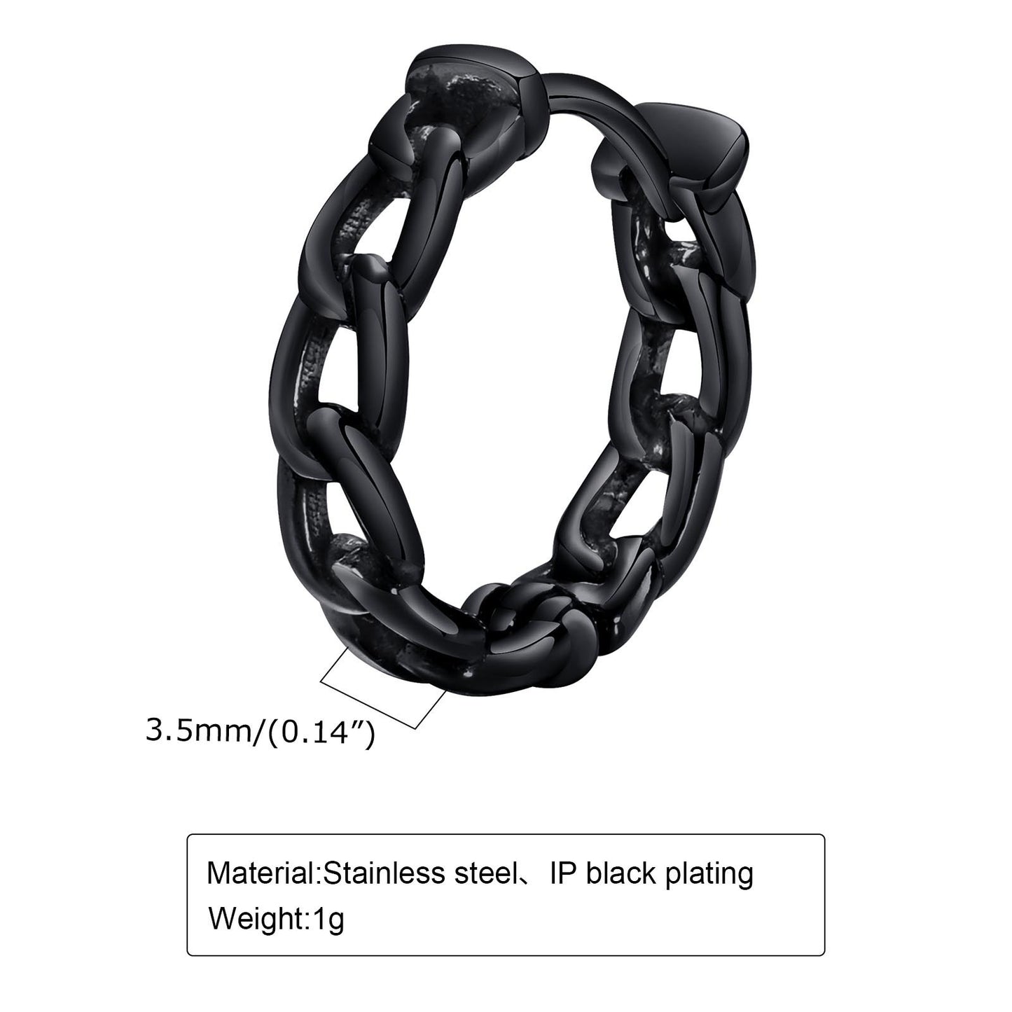 Kemstone Men’s Stainless Steel Chain Hoop Earring – Silver Black EH-302