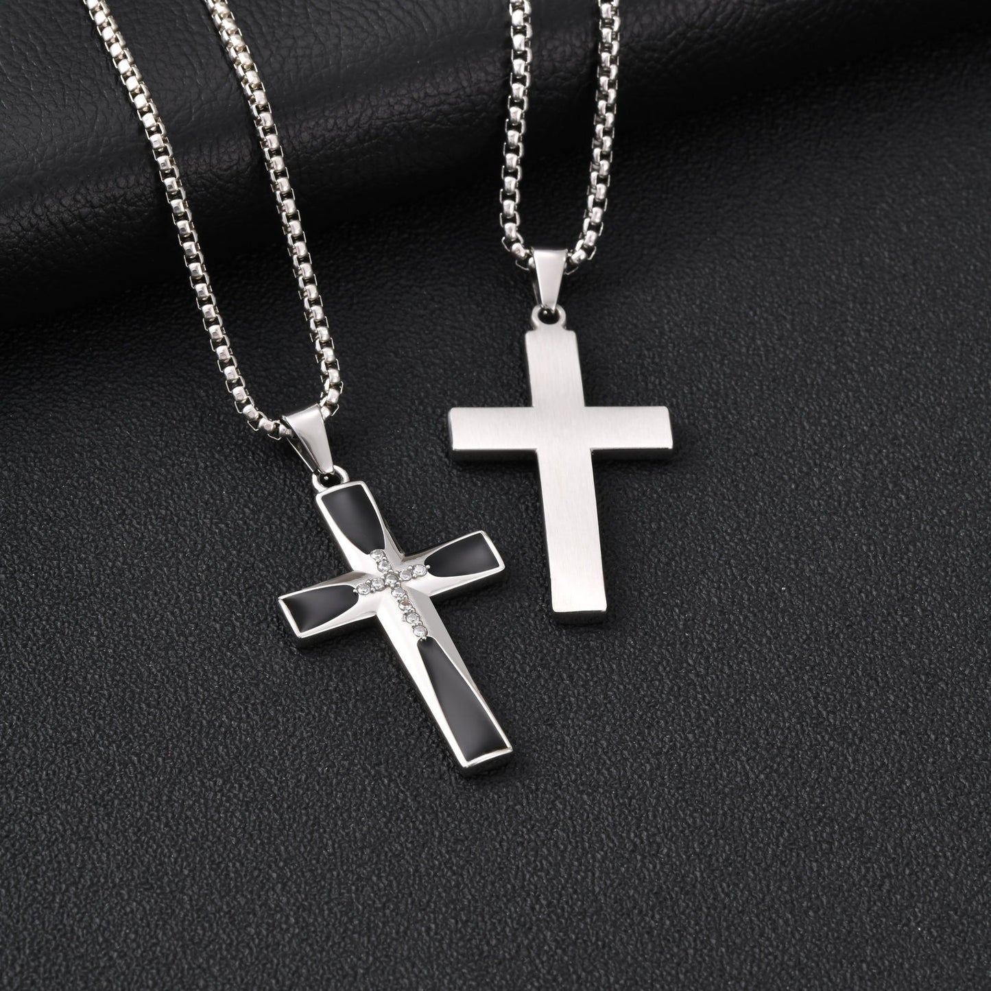 Kemstone Stainless Steel Black Cross Pendant Necklace with Cubic Zirconia for Men PN-2321