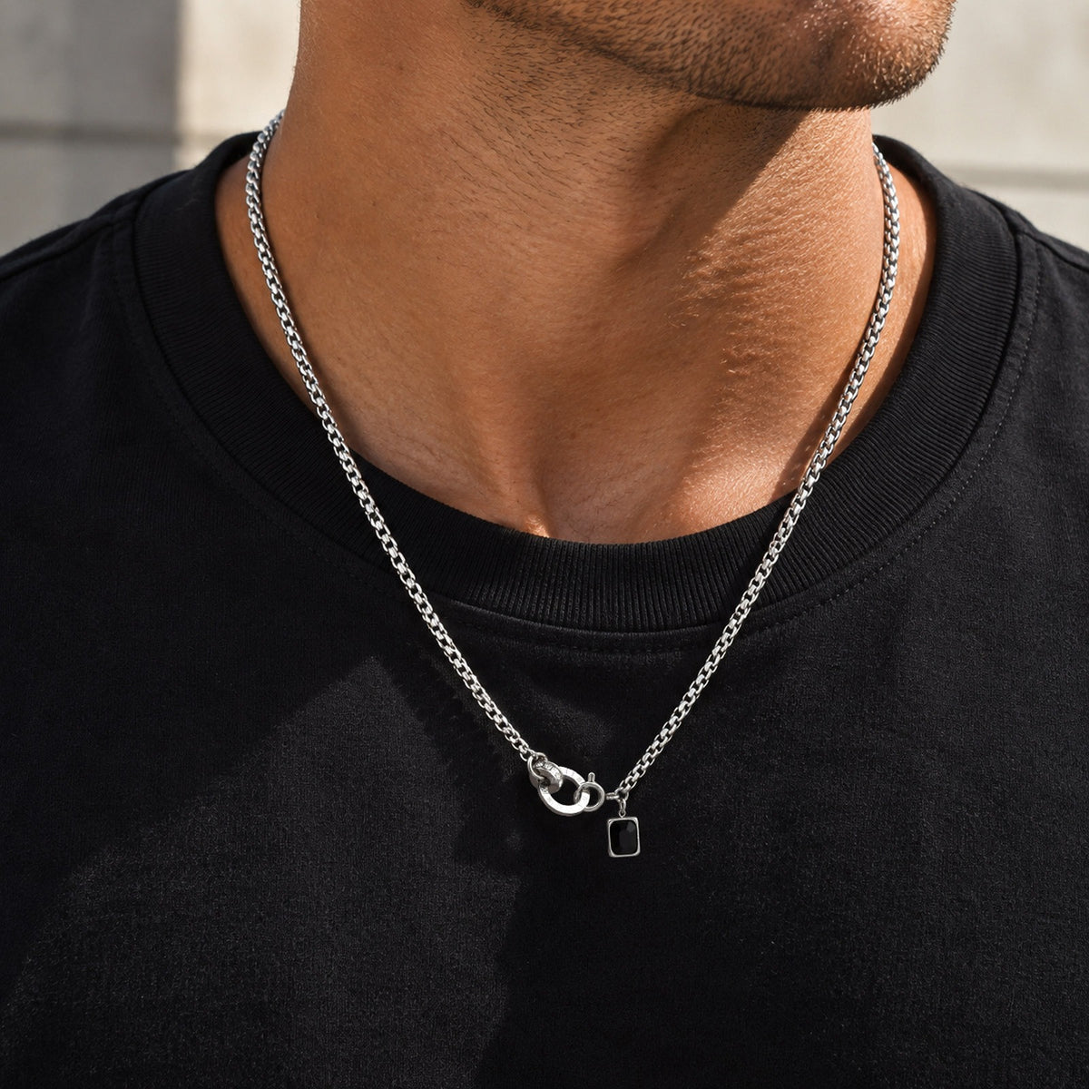 Kemstone Roman Numeral Necklace for Men Black Crystal NC-3254