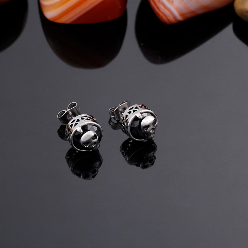Kemstone Skull Cubic Zirconia Stud Earrings for Men – Titanium Steel Gothic Style KE71215