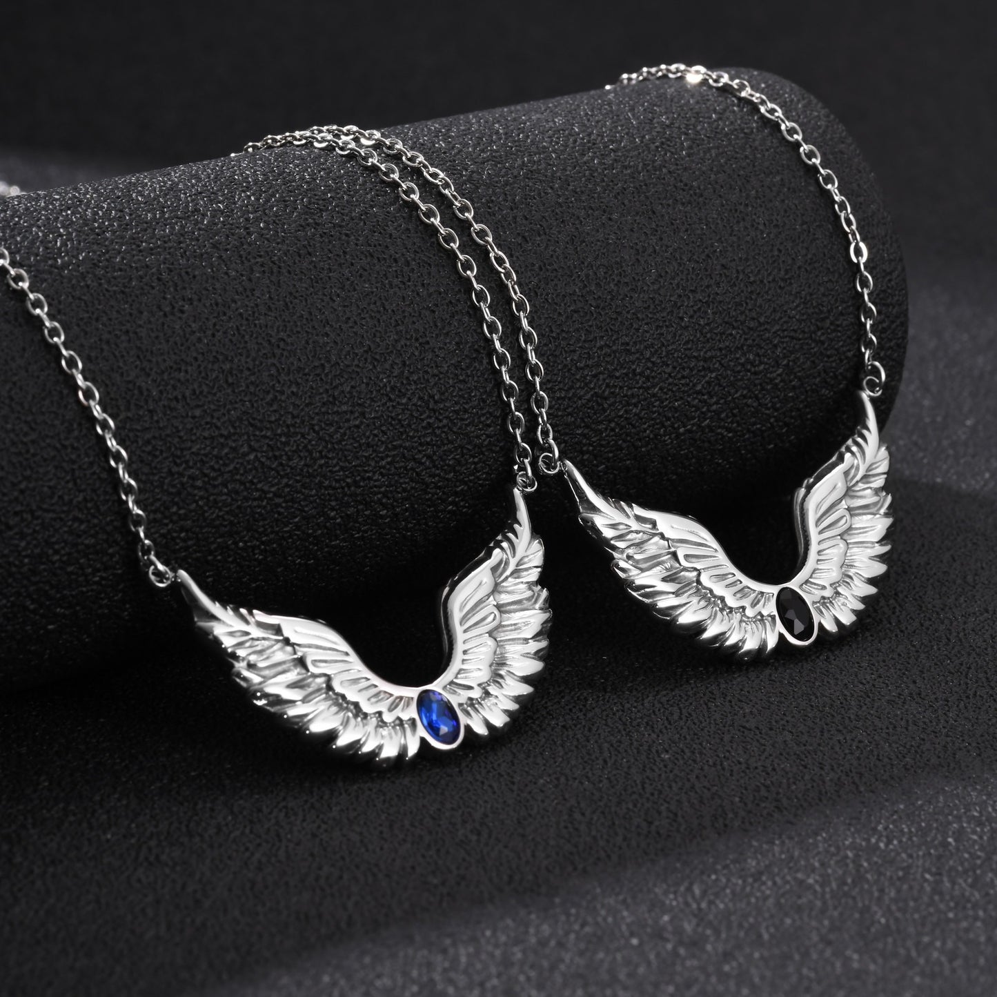 Kemston Stainless Steel Feather Wing Necklace for Men Cubic Zirconia Inlay NC-2878