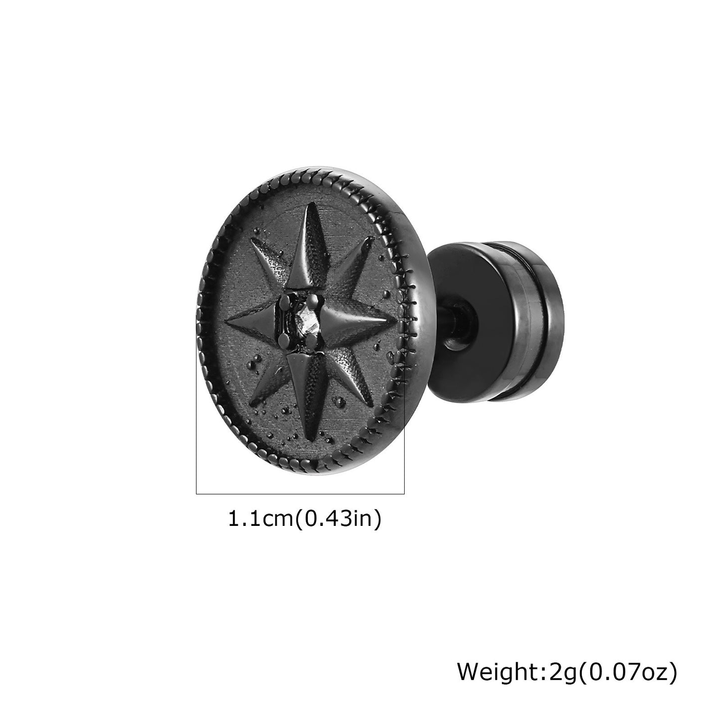 Kemstone Men’s Stainless Steel Eight-Point Star Stud Earrings – Black Vintage ES-555