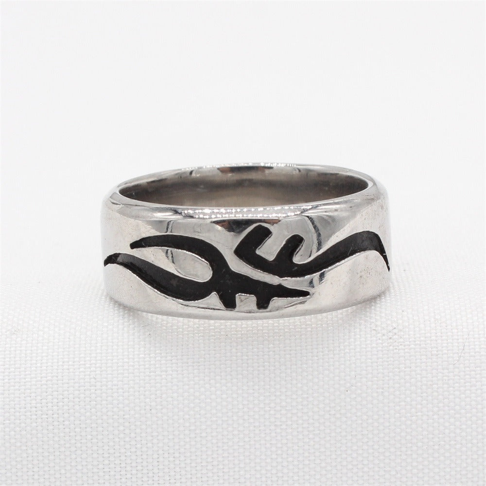 Vintage Gothic Totem Titanium Steel Ring for Men – 8mm Silver | Kemstone R1791