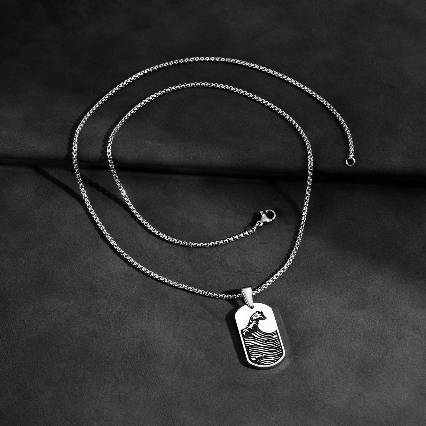 Stainless Steel Wave Tag Necklace – Black Etched Sailboat Pendant for Men PN-2168