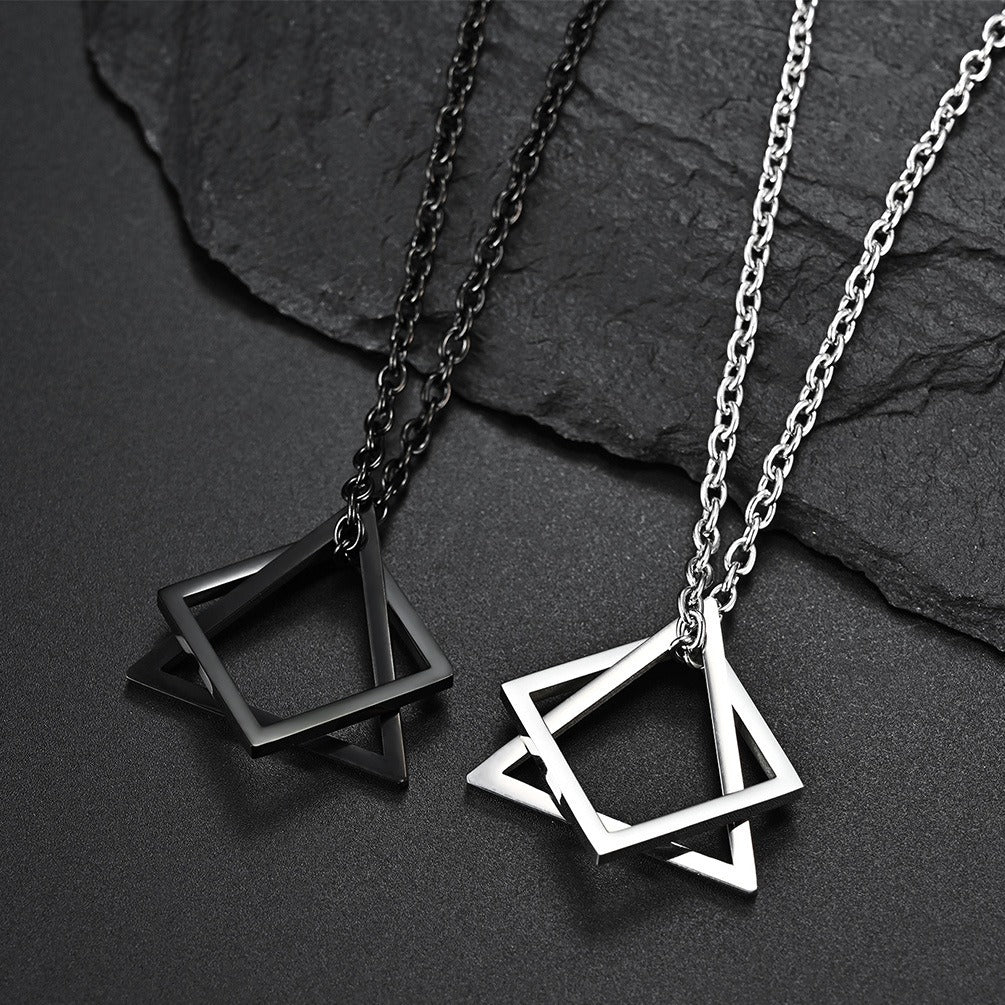 Kemstone Stainless Steel Square Triangle Pendant Necklace for Men Women Layered Black Silver K-PT261
