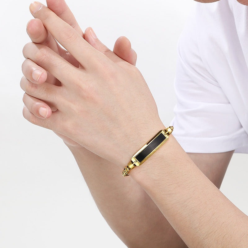 Kemstone Stainless Steel ID Bracelet for Men Black Inlay Curved Plate KB167900-KLHQ