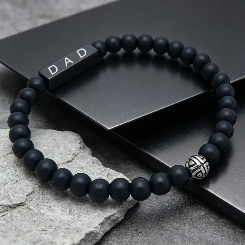 Kemston Black Lava Stone Beaded Bracelet for Men Stainless Steel Dad Gift Minimal Style KB214603-Z