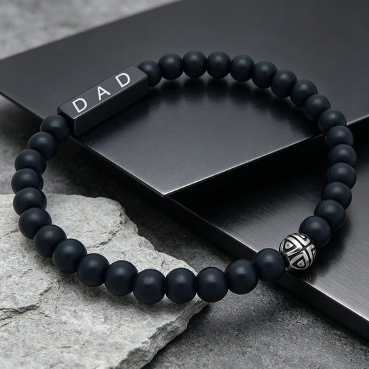 Kemston Black Lava Stone Beaded Bracelet for Men Stainless Steel Dad Gift Minimal Style KB214603-Z