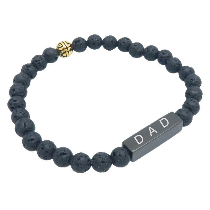 Kemston Black Lava Stone Beaded Bracelet for Men Stainless Steel Dad Gift Minimal Style KB214603-Z