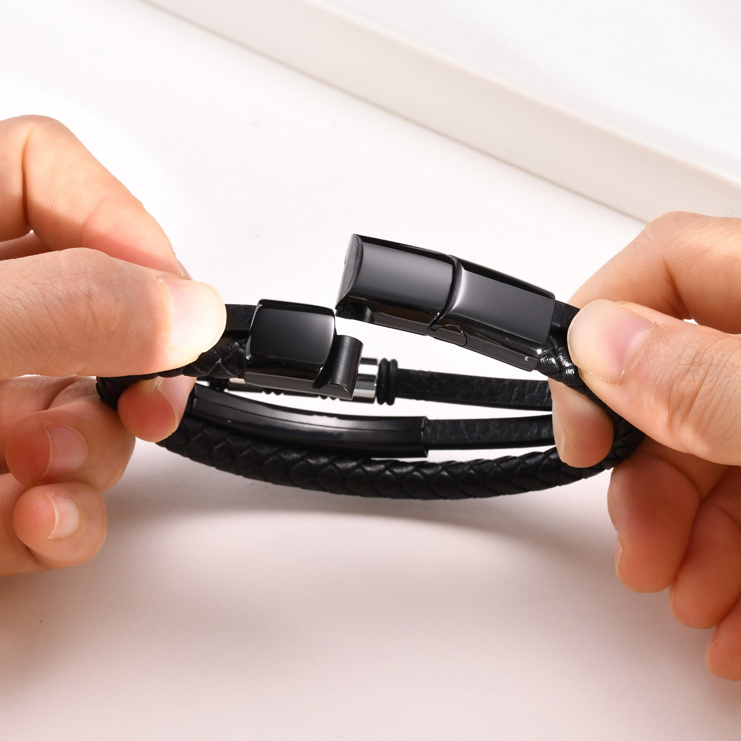 Kemstone Triple Leather Bracelet with Stainless Steel Plate for Men BL-643