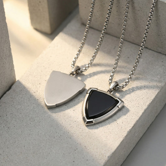 Kemstone Stainless Steel Black Onyx Shield Pendant Necklace for Men PN-2304