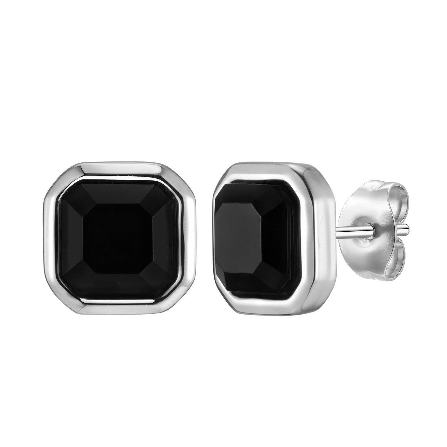 Kemstone Black Onyx Stud Earrings Stainless Steel Square Geometric for Men ES-734