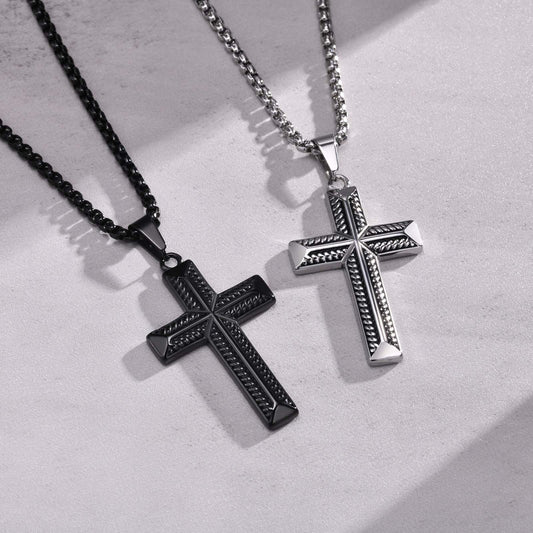 Kemstone Stainless Steel Rope Cross Pendant Necklace for Men PN-1868