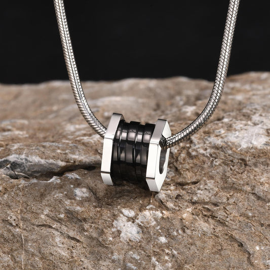 Kemstone Stainless Steel Black Rotary Cylinder Pendant Necklace for Men PN-2125