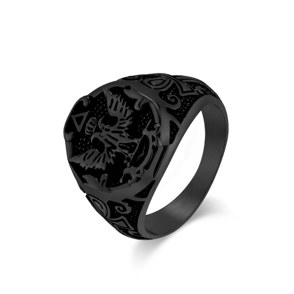 Kemstone Stainless Steel Double Eagle Signet Ring for Men Vintage Gothic Style K-R897