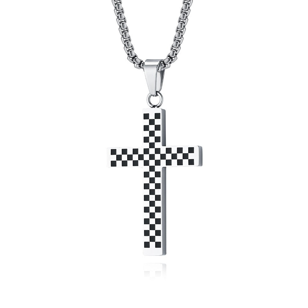 Kemstone Stainless Steel Checkered Cross Necklace for Men K-PT531