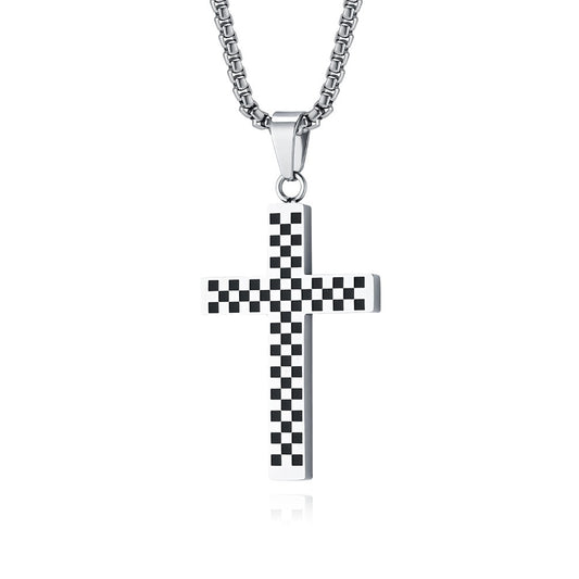 Kemstone Stainless Steel Checkered Cross Necklace for Men K-PT531