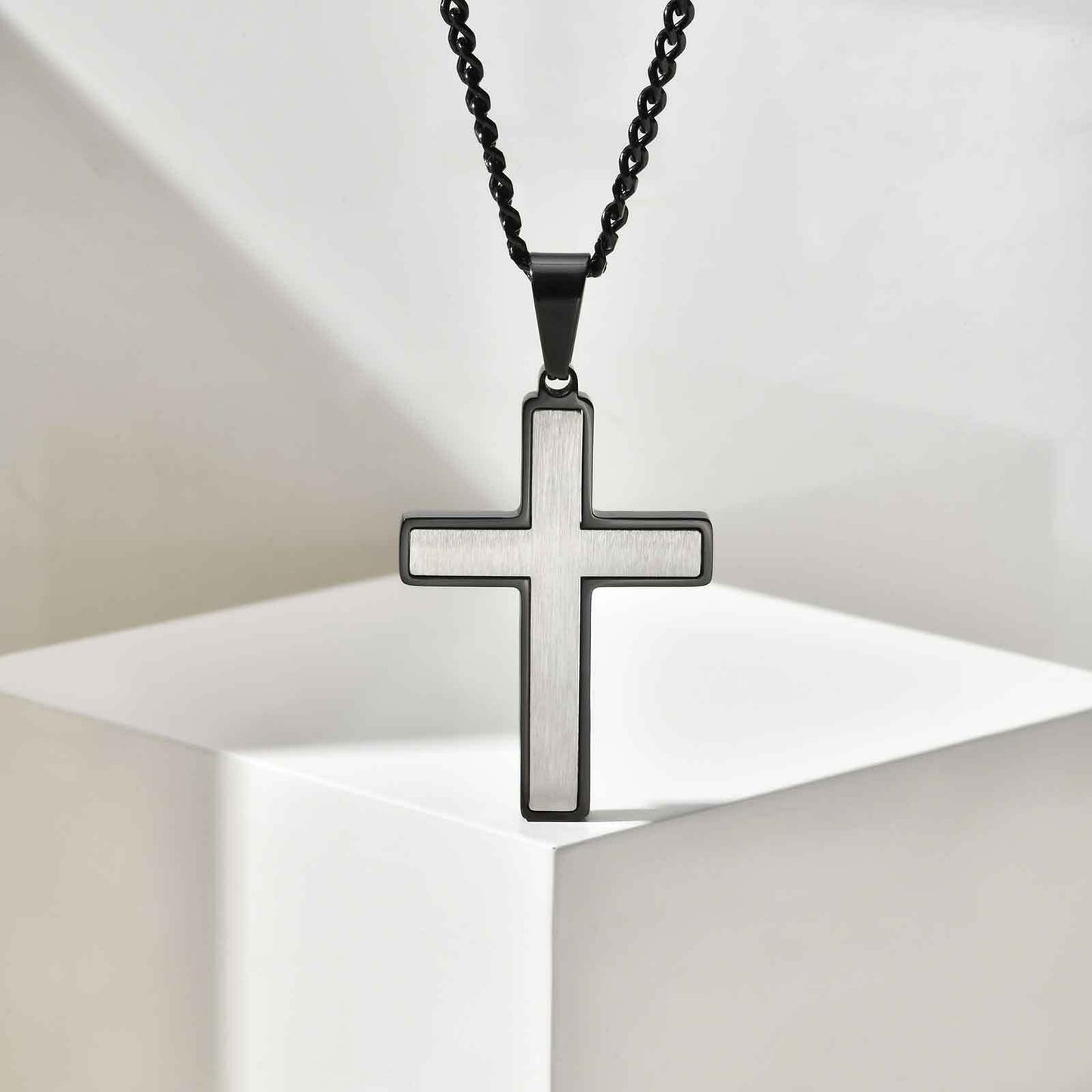 Kemstone Stainless Steel Two-Tone Cross Pendant Necklace for Men PN-2239