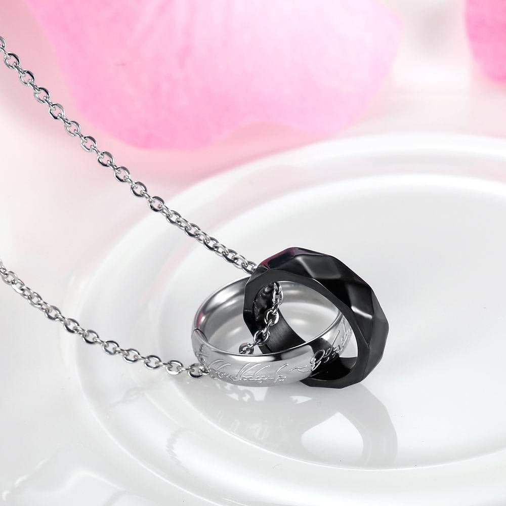 Kemstone Titanium Steel Interlocking Double Ring Necklace for Men & Women TN0074