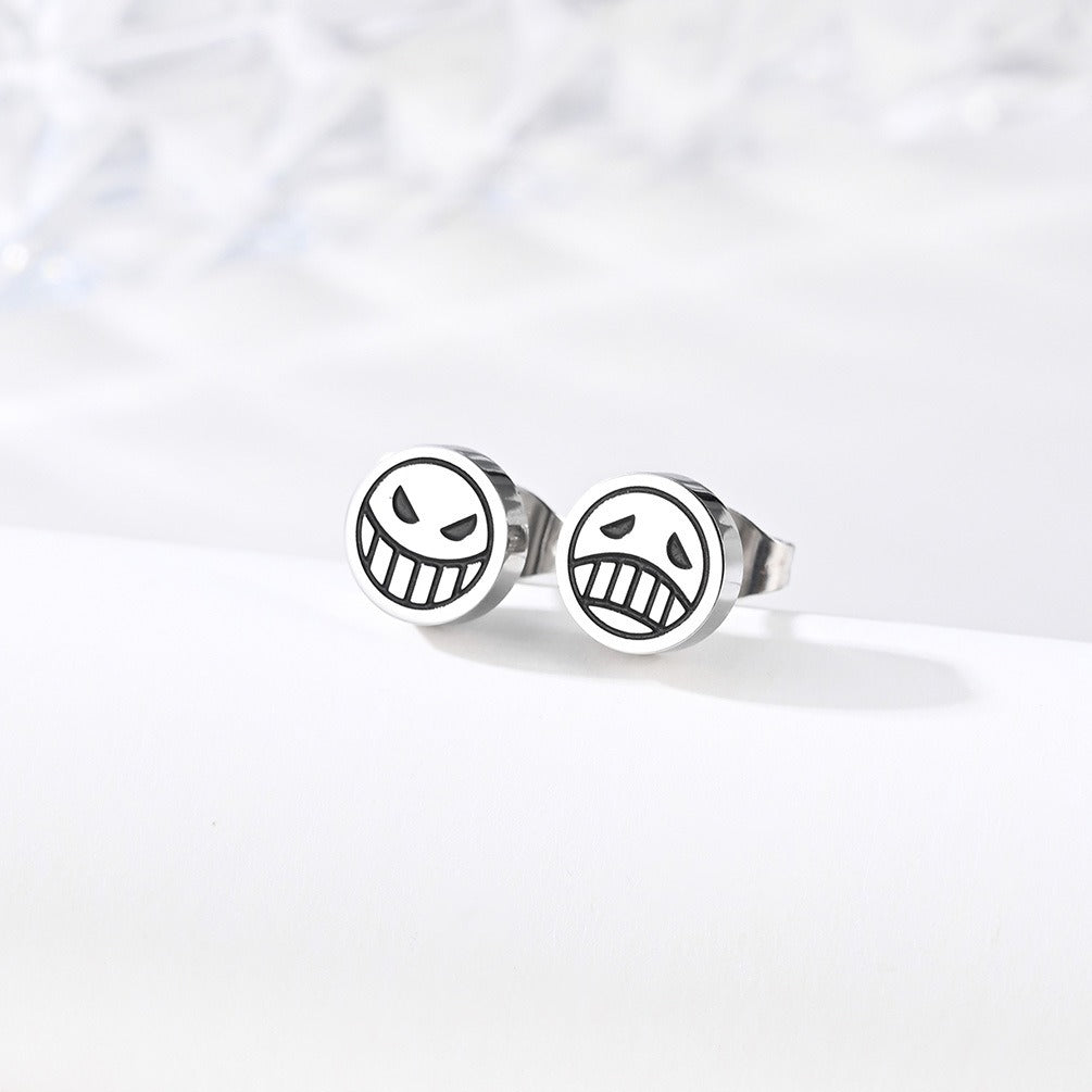 Kemstone Stainless Steel Smiley Face Stud Earrings for Men & Women Minimal Round K-E034