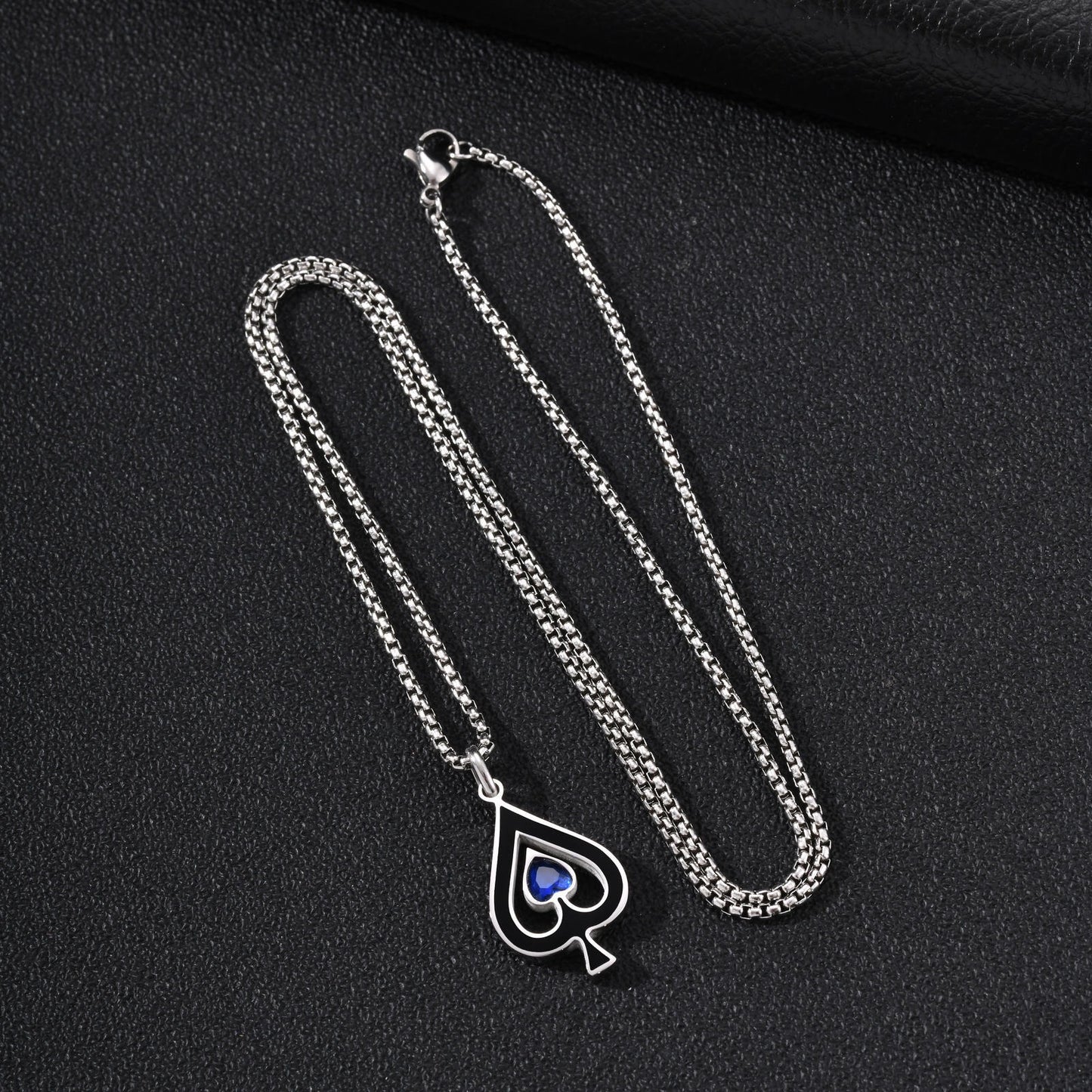 Kemston Spade Ace Symbol Pendant Necklace for Men Stainless Steel Gothic Playing Card PN-2302