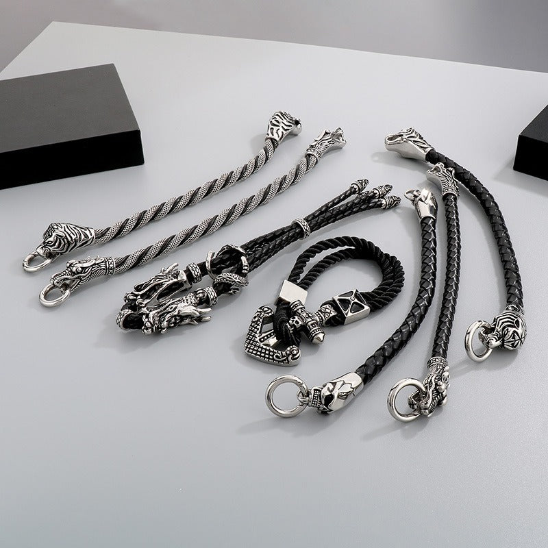 Kemstone Braided Leather Bracelet for Men Vintage Anchor Clasp Metal KB87977-BD