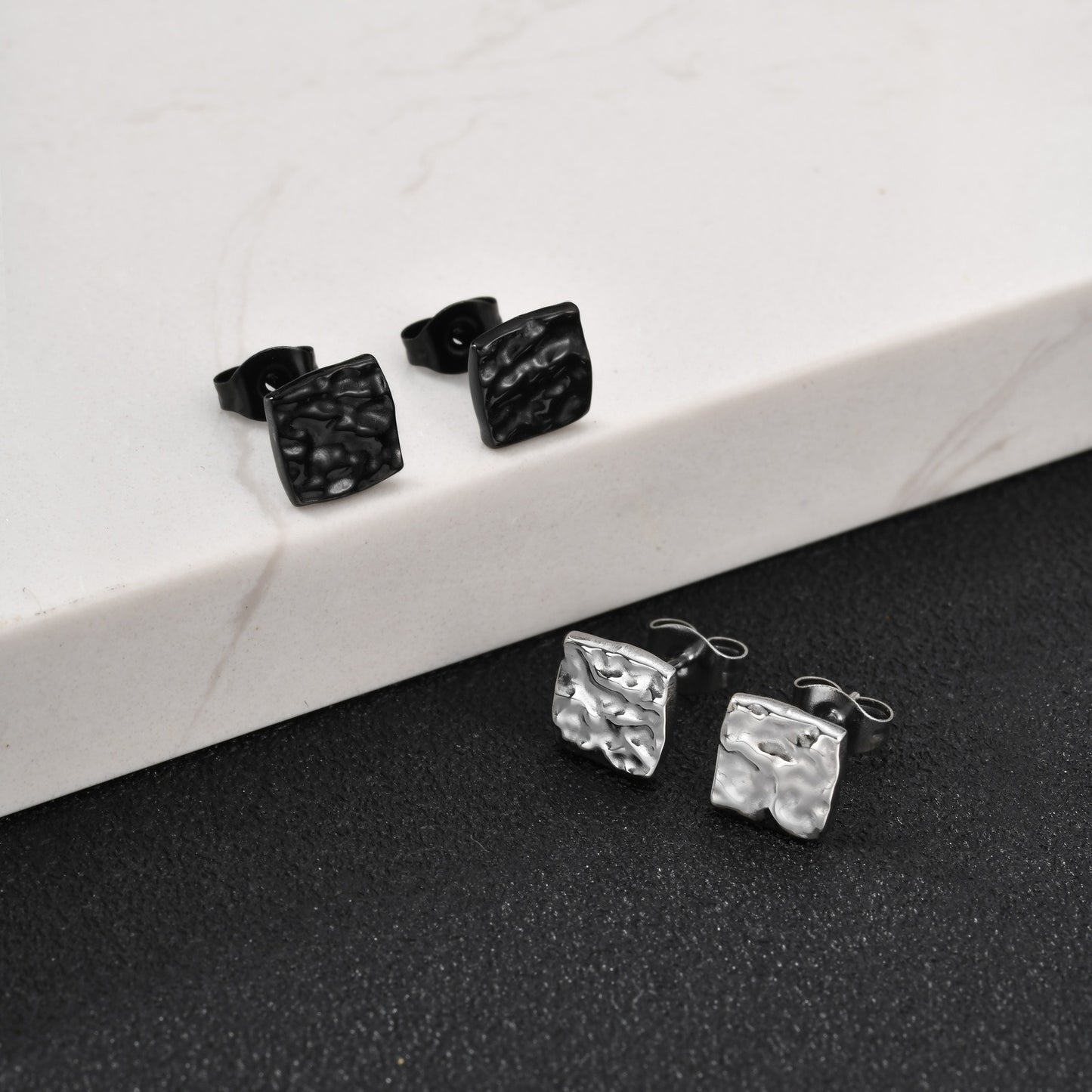 Kemstone Stainless Steel Square Textured Stud Earrings for Men ES-706
