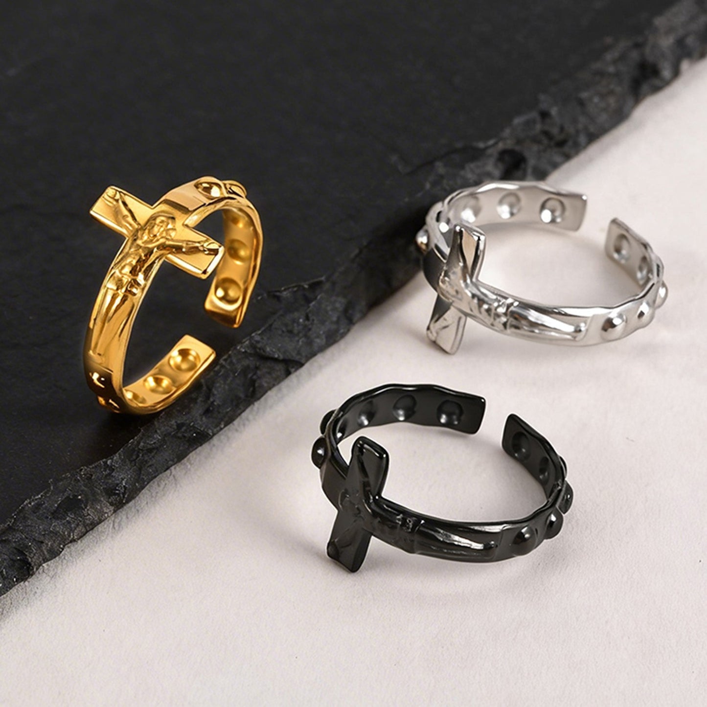 Kemstone Stainless Steel Cross Open Ring for Men Vintage RC-1073