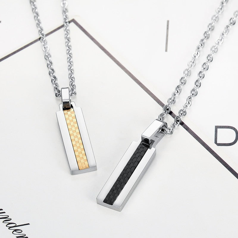 Kemstone Checkered Stainless Steel Pendant Necklace for Men & Women TN0301