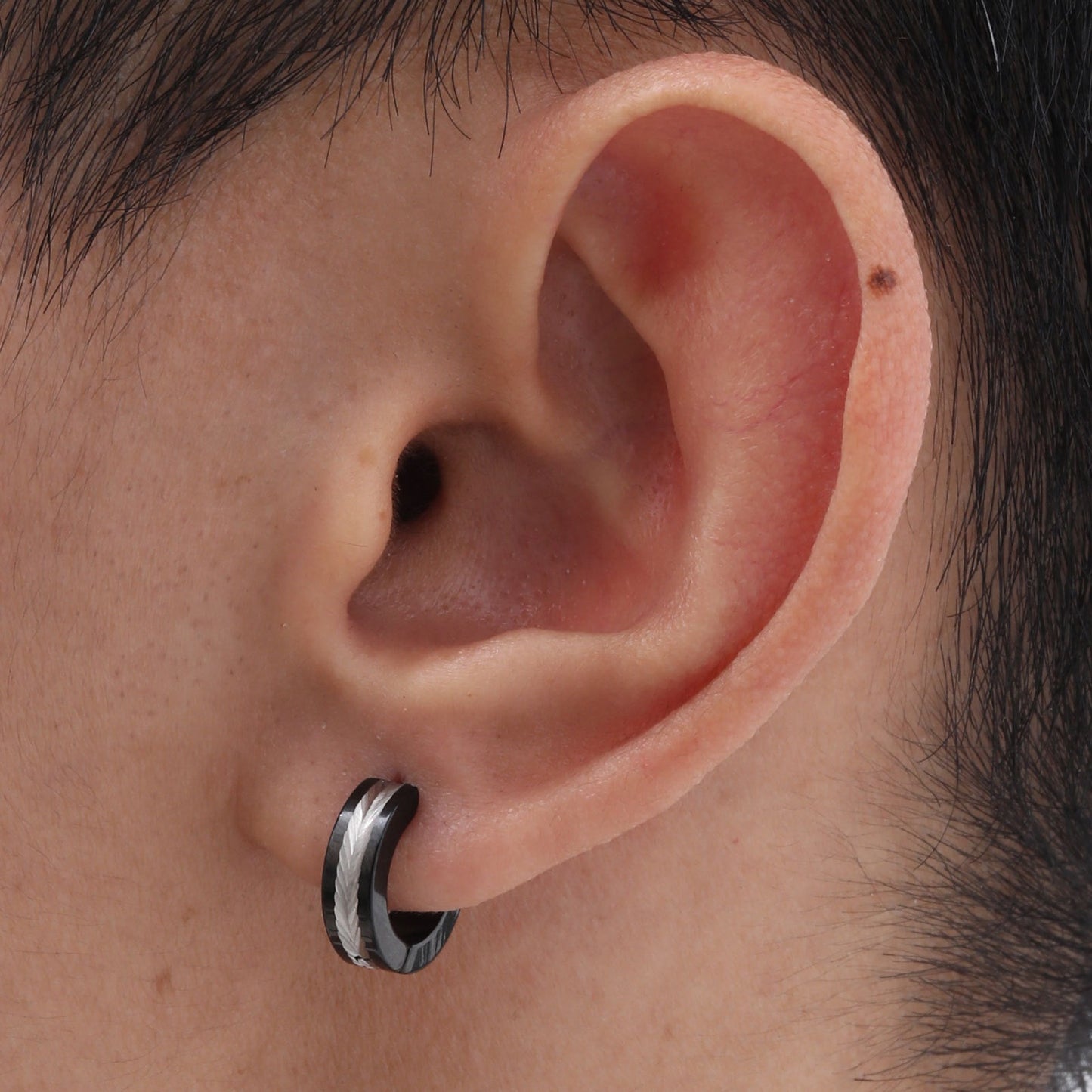 emstone Stainless Steel Textured Hoop Earring for Men – Carved Finish EH-711