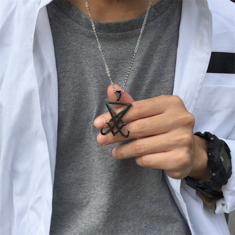 Kemstone Geometric Triangle Pendant Necklace for Men Stainless Steel Vertical Minimal Design