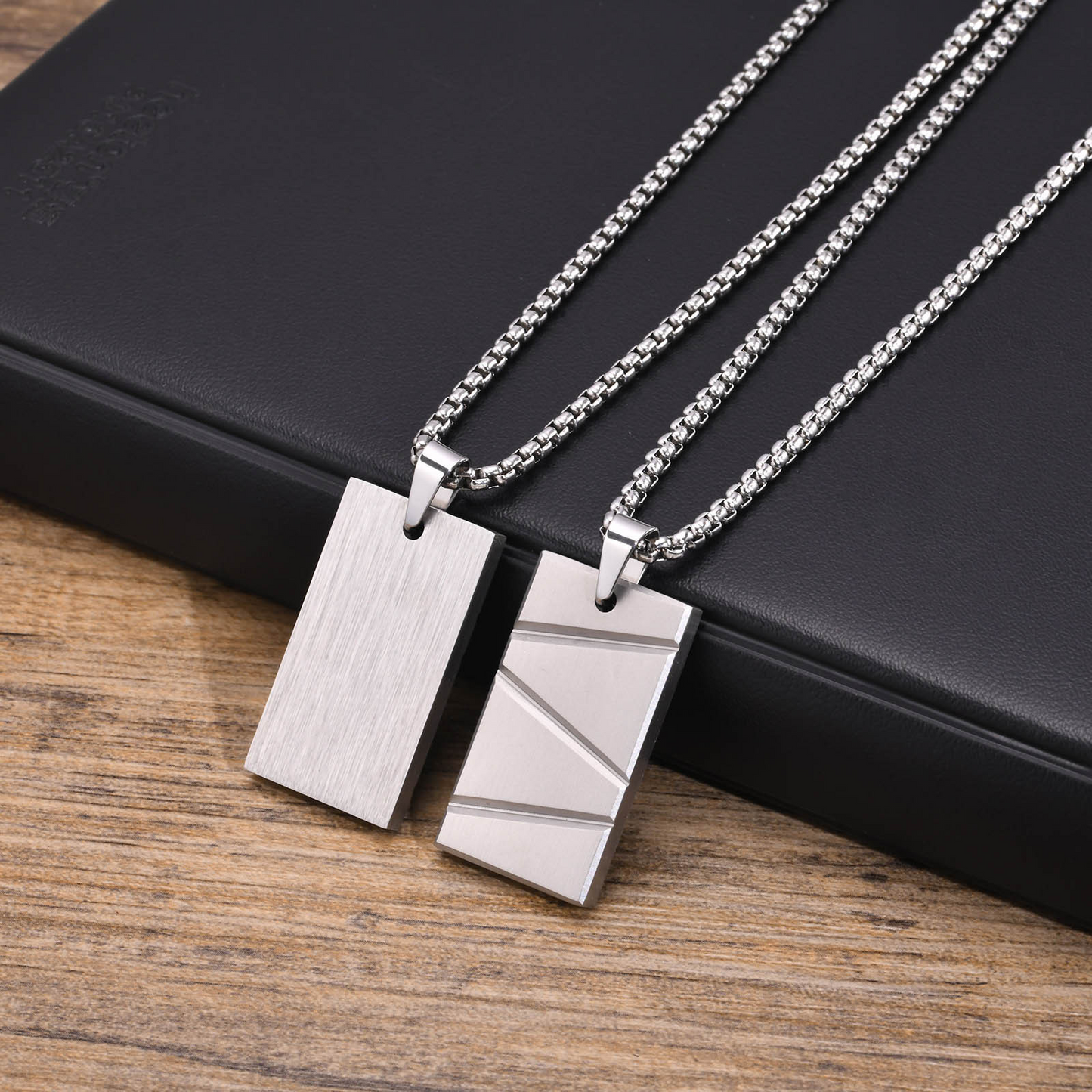 Kemstone Rectangle Bar Pendant Necklace – Stainless Steel for Men PN-1927