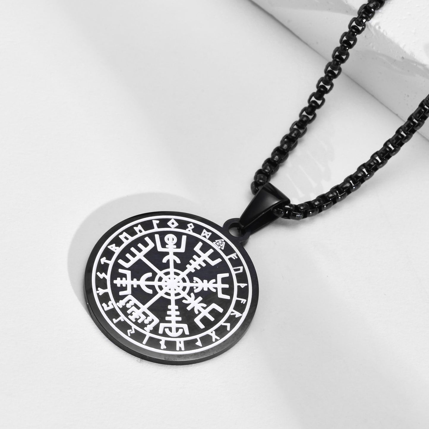 Kemstone Men’s Stainless Steel Viking Compass Pendant Necklace – Black PN-1607