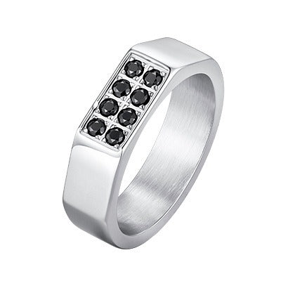 Kemston Stainless Steel Black Zirconia Ring for Men Geometric Square Design Minimal Style R-728S