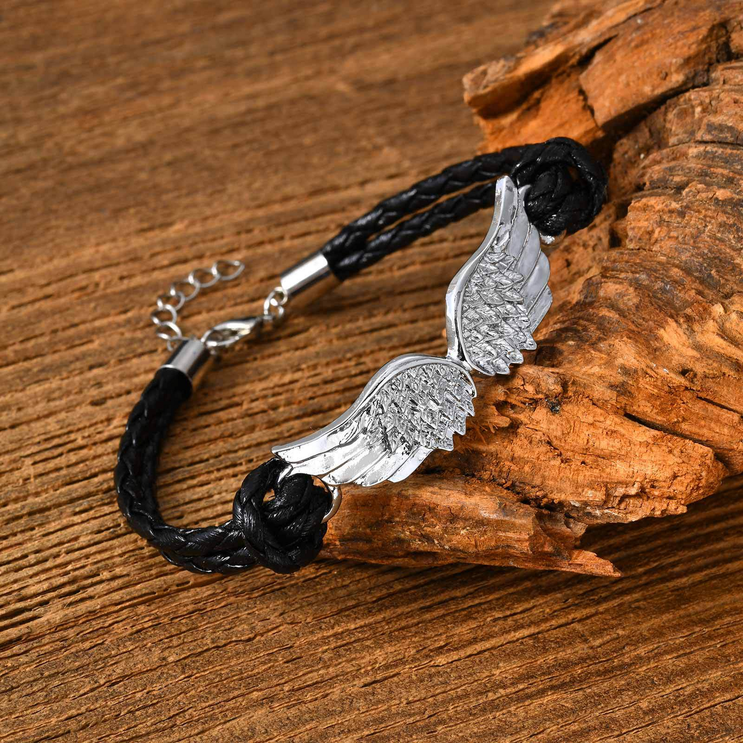 Kemstone Wing Leather Bracelet – Triple Layer Black PU Strap for Men BL-823S