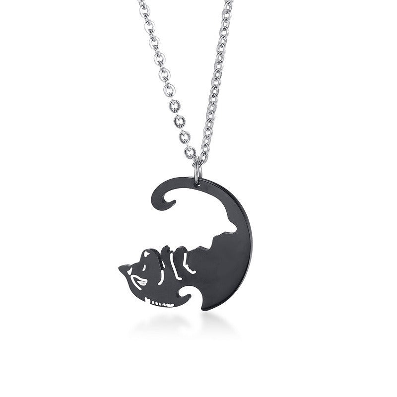 Kemstone Yin Yang Dog Pendant Necklace for Couples Stainless Steel Black White Matching Jewelry CN-109
