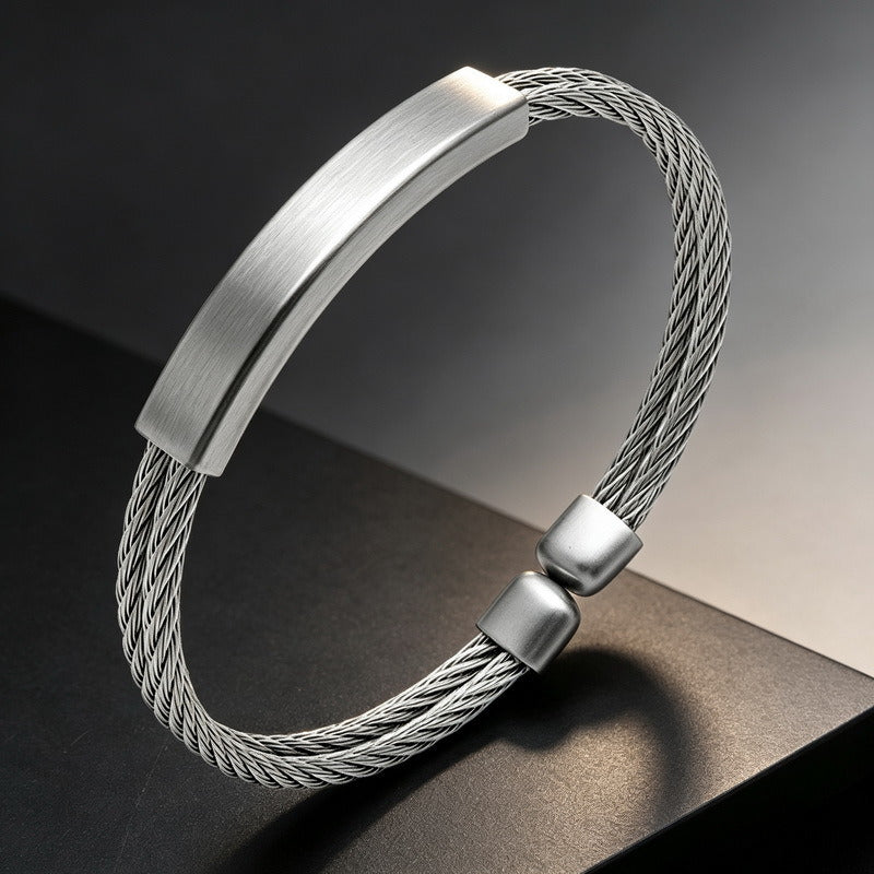 Kemstone Titanium Steel Cable Cuff Bracelet for Men Curved Plate KB146616-KLHQ