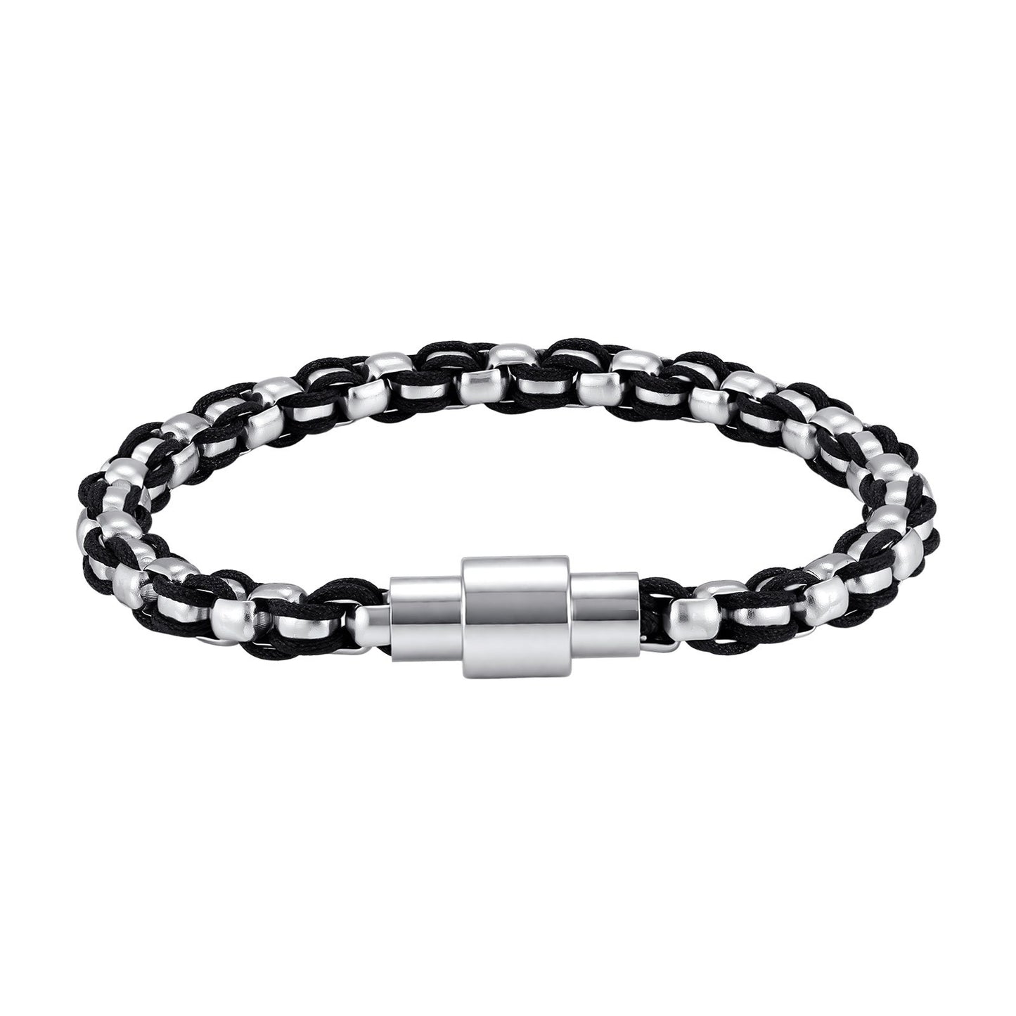 Kemstone Stainless Steel Braided Bracelet for Men Black Woven Chain Silver BR-3100