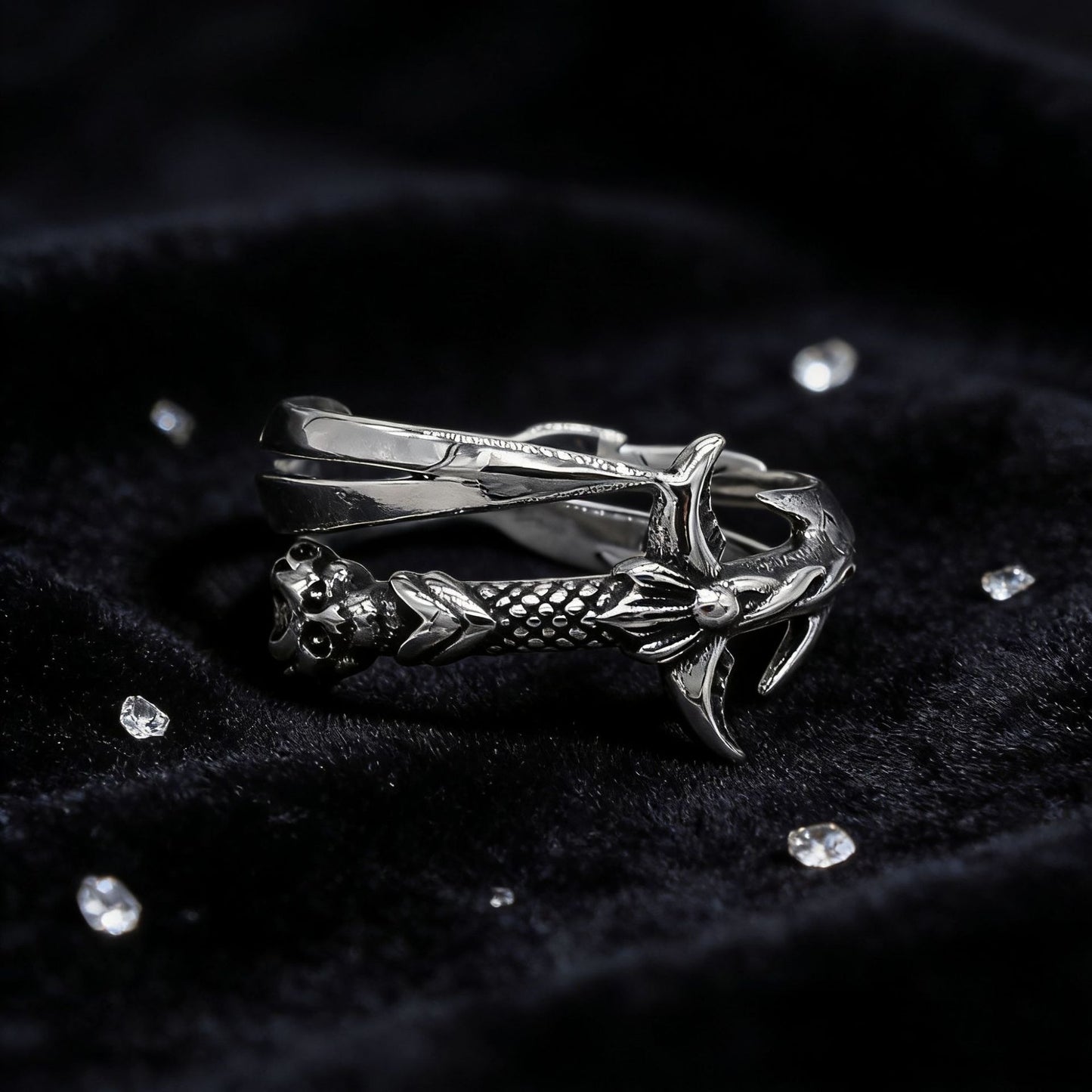 Kemstone Sword Ring for Men Titanium Steel Blade Wrap Vintage Open Style R1874