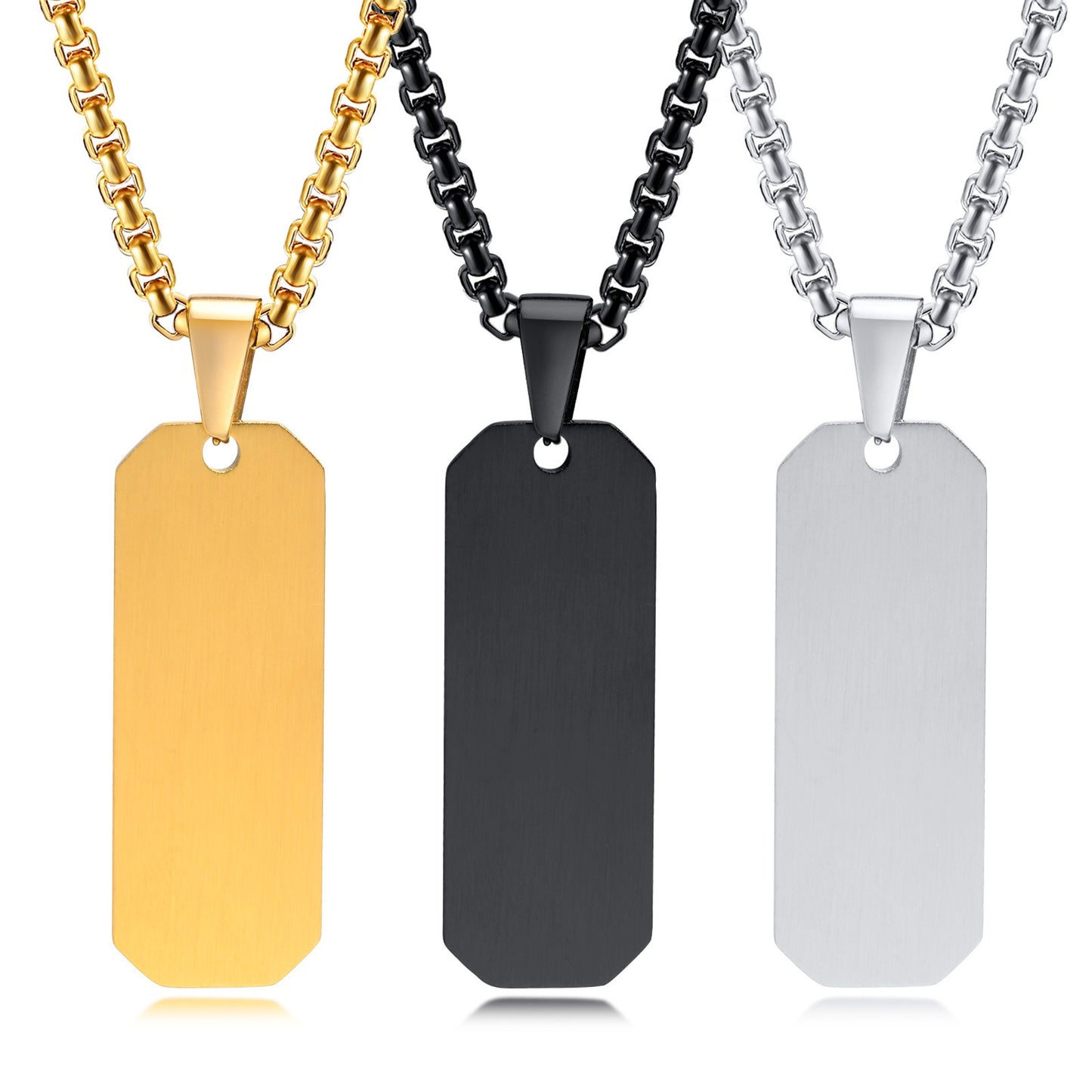Kemstone Blank Tag Pendant Necklace – Stainless Steel Beveled Rectangle for Men PN-1822