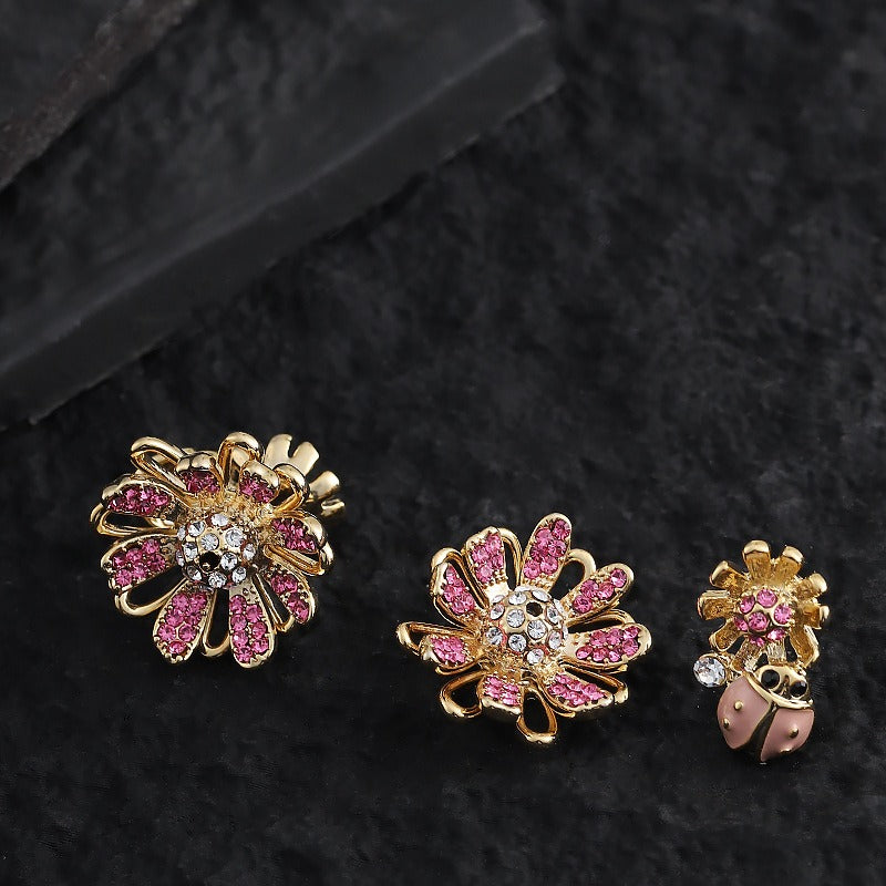 Kemstone Pink Flower Stud Earrings for Women Layered Floral D81723