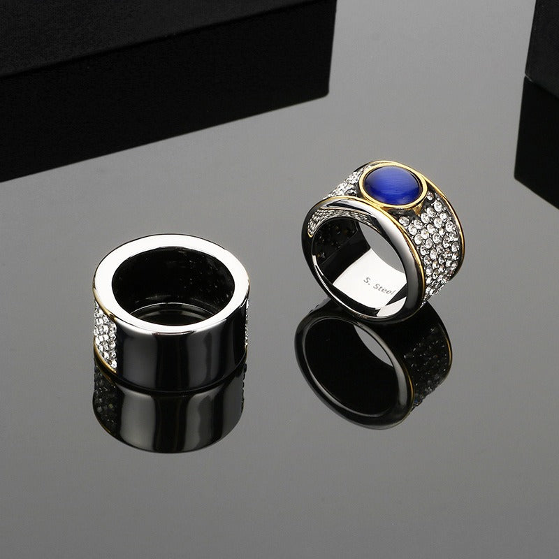 Kemstone Titanium Steel Cat Eye Ring for Men – Blue Stone Hip Hop Style KR114130-GC