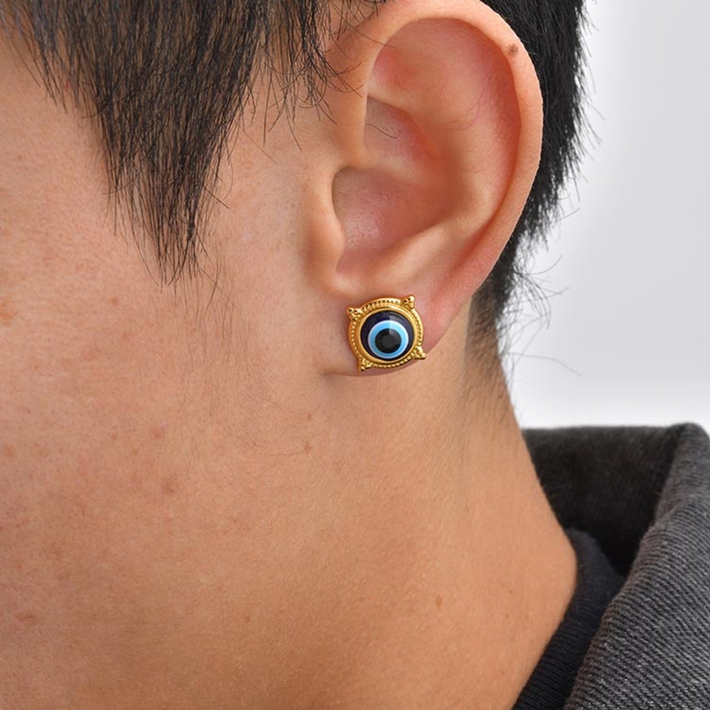 Kemstone Stainless Steel blue eye Stud Earrings for Men & Women ES-797