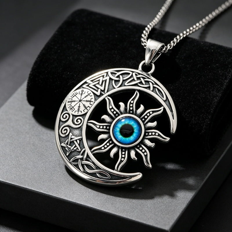 Kemstone Blue Eye Crescent Moon Pendant Necklace for Men Stainless Steel KP118498-LU